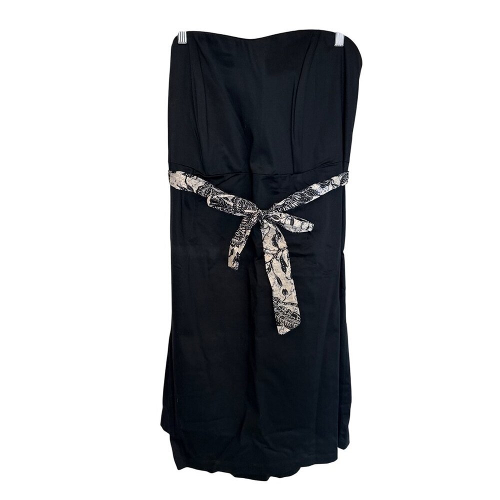 Old Navy Womens Black Strapless Plus Size Dress W/ Patterned Waist Tie Stretch S